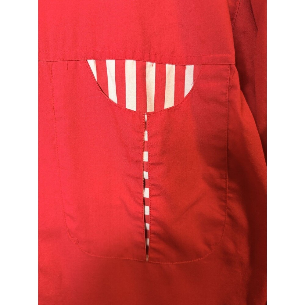 Center Aisle Women's Red Button Up Shirt Top M Cotton Blend Striped Pockets - Picture 2 of 7